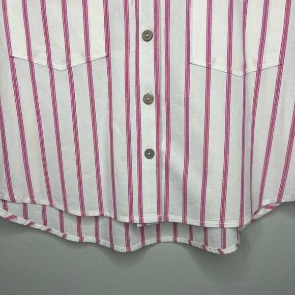 Velvet Hearts Linen Camp Shirt Womens L Stripe Short Sleeve Button Up Preppy - Picture 4 of 10